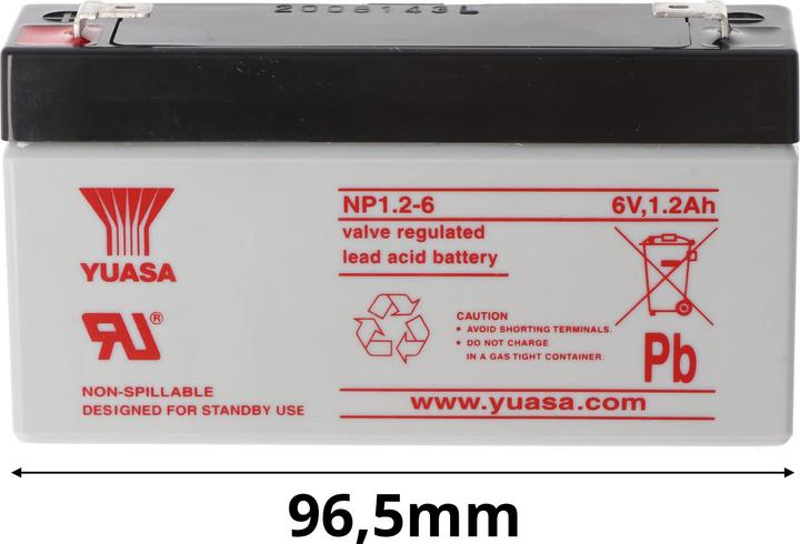 Produktbild Yuasa NP1.2-6 Akku Blei PB 6.0 Volt 1200mAh mit 2 Faston 4,8mm Steckkontakten