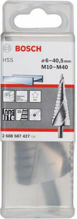 Immagine prodotto Bosch Professional Zubehör Punta a gradini HSS, per pressacavi, M10-M40, 10 mm, 125,5 mm, 16 passi (10 mm)