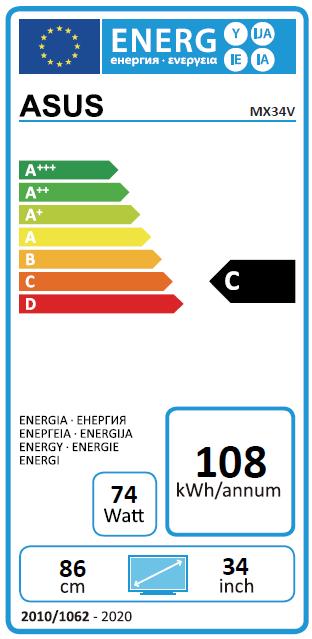 Energie-Label ASUS Mx34vq (3440 x 1440 Pixel, 34")