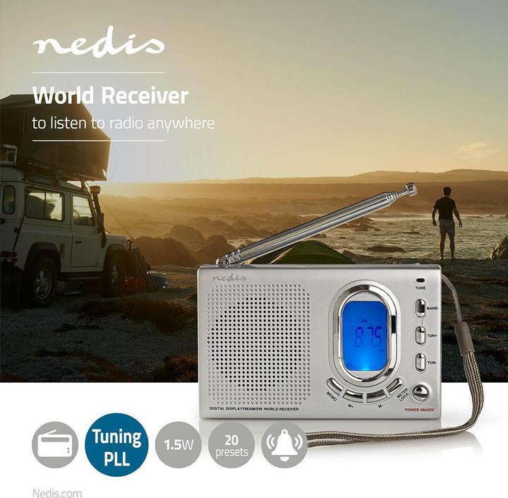 Produktbild Nedis Weltradio | Tragbare Ausführung | AM / FM / SW | Batteriebetrieben / Netzstromversorgung | Dig (AM, FM, KW)