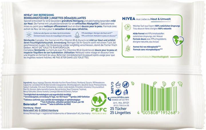 Valeurs nutritives et ingrédients NIVEA 3in1 Erfrischende Reinigungstücher DUO (Chiffons de nettoyage)