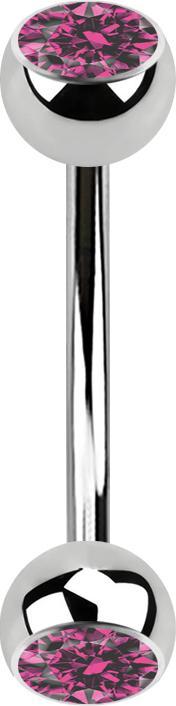 Produktbild Star Piercing Micro Banane silber mit zwei Kugeln Kristall pink (Chirurgenstahl 316L)