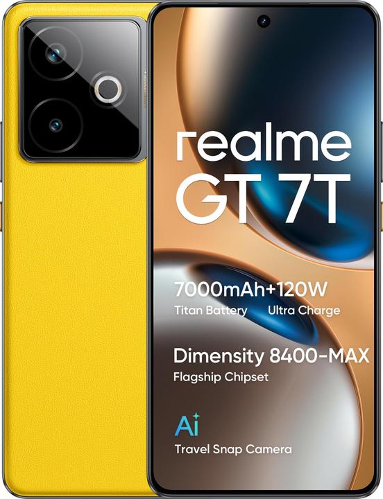 Actual product image realme GT 7T 5G Dual Sim 12GB RAM 256GB - Yellow (256 GB, Racing yellow, 6.80", Dual SIM, 50 Mpx, 5G)