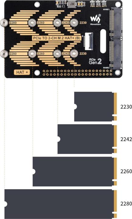 Immagine prodotto WaveShare Adattatore da PCIe a M.2 HAT+ (B) per Raspberry Pi 5