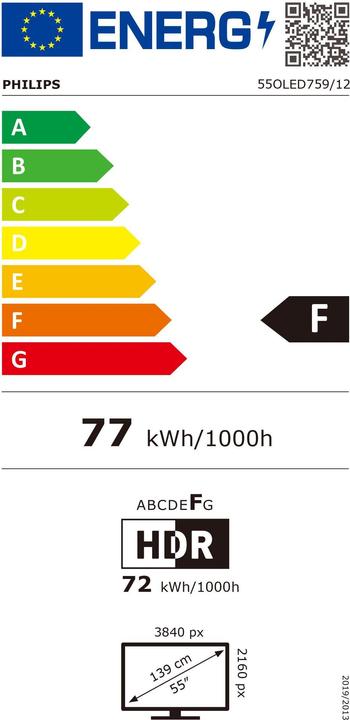 Label énergétique Philips 55OLED759/12 (55", OLED759, OLED, 4K, 2024)