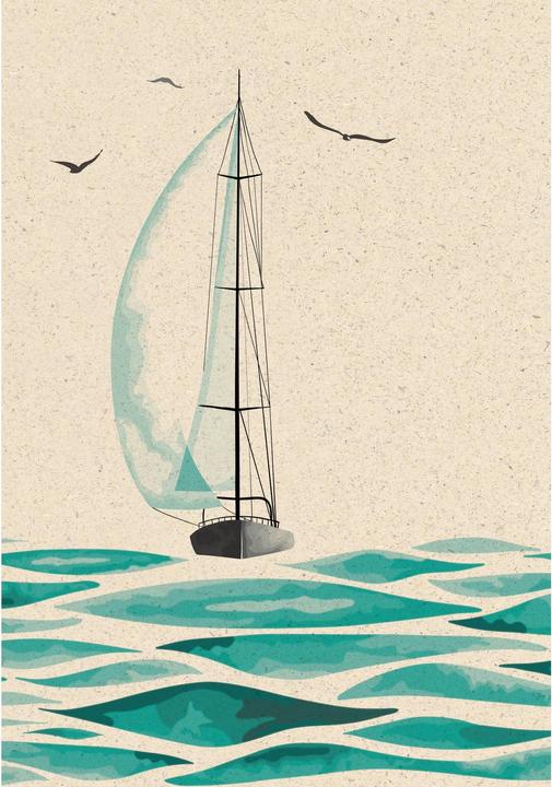 Image du produit Carte de voeux bateau à voile - Carte en papier à l'herbe (1 pcs)