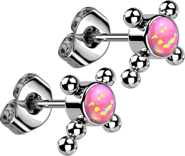 Produktbild Star Piercing Threadless Ohrstecker silber Kreuz Kugeln Opal pink (Titan G23, ohne Messing)