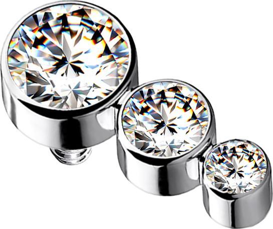 Star Piercing Dermal Anchor silber mit drei Kristallen silber (Titan G23, ohne Messing)