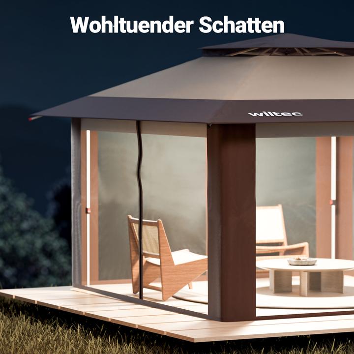 Image du produit Wiltec Pavillon pliable Moustiquaire 4x4m beige Pavillon de jardin Tente de réception Pavillion (400 cm, 400 cm)