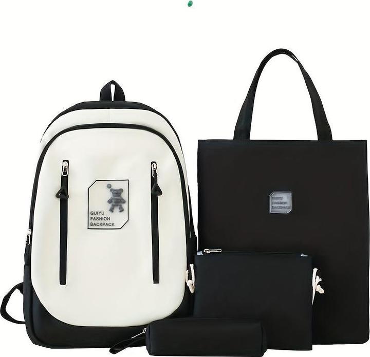 Only-Bags.Store 4-tlg. kontrastfarbiges Taschenset, Rucksack + Umhängetasche + Clutch + Federtasche