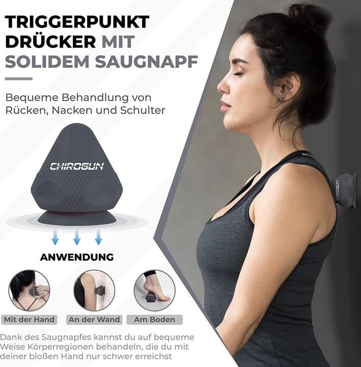 Actual product image ChiroGun Trigger Point Presser with Suction Cup & Pouch Black