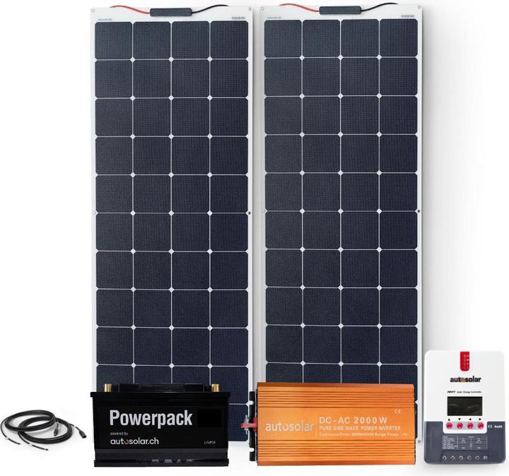 Produktbild Autosolar Komplettpaket 330W Solaranlage flexibel mit Lithiumbatterie 105Ah und 2000W-Wechselrichter (300 W)
