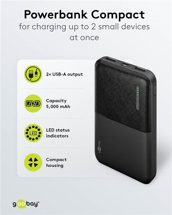 Produktbild Goobay Powerbank Kompakt 5.000 mAh (5000 mAh, 10.50 W, 3.70 Wh)