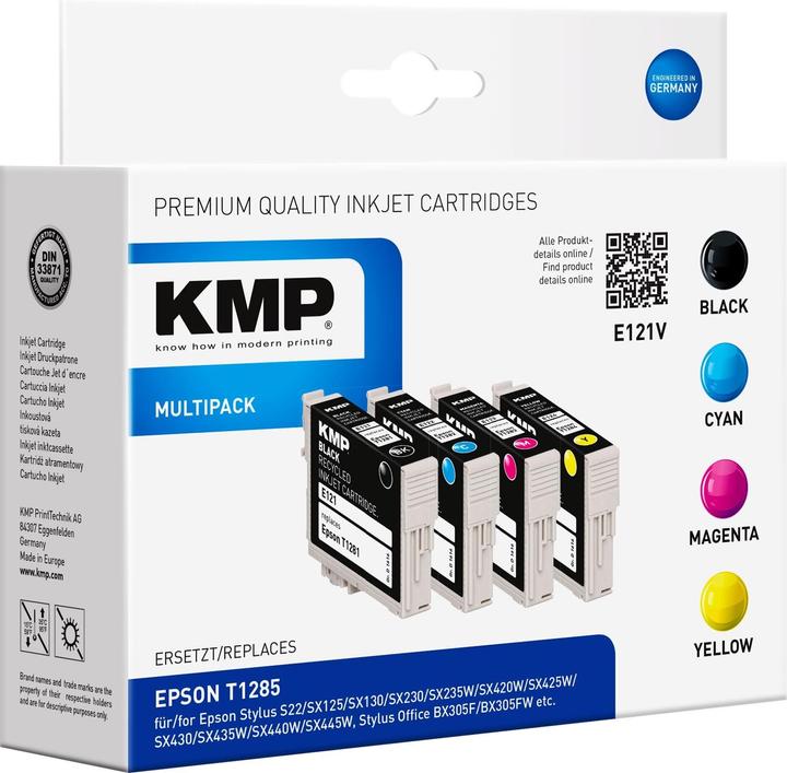 Produktbild KMP E121V Multipack BK/C/M/Y kompatibel mit Epson T 128 (M, C, Y, BK)