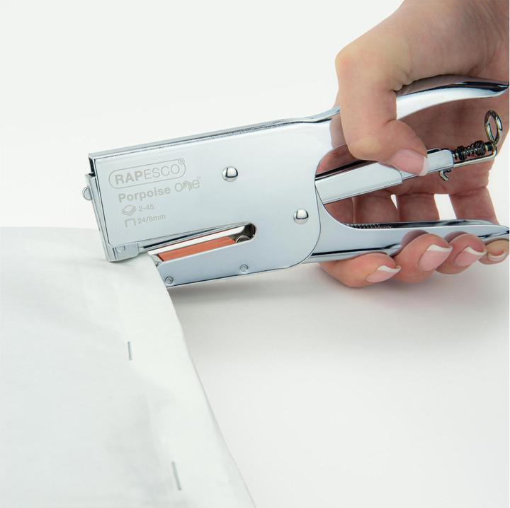 Actual product image Rapesco Stapling plier Porpoise ONE, chrome Stapling capacity: 45 sheets, insertion depth: 59 mm, for staple (45 Sheets)