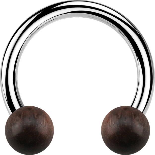 Produktbild Star Piercing Circular Barbell silber mit zwei Kugeln aus Sonoholz (Organisch, Chirurgenstahl 316L, ohne Messing)