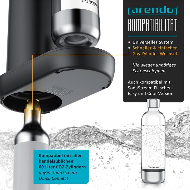 Actual product image Arendo Wassersprudler Soda Maker + 2x 1000ml Flasche, Soda Streamer mit Wasserflaschen für 60l CO2 Zylinder
