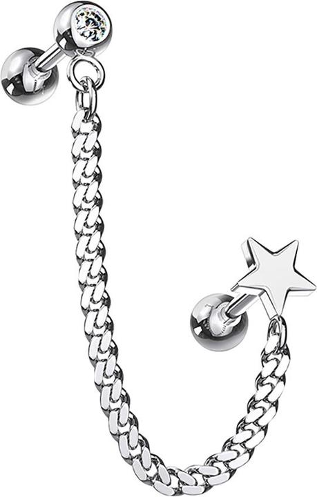 Produktbild Star Piercing Micro Barbell silber mit Anhänger Kette und Stern (Chirurgenstahl 316L, Messing)