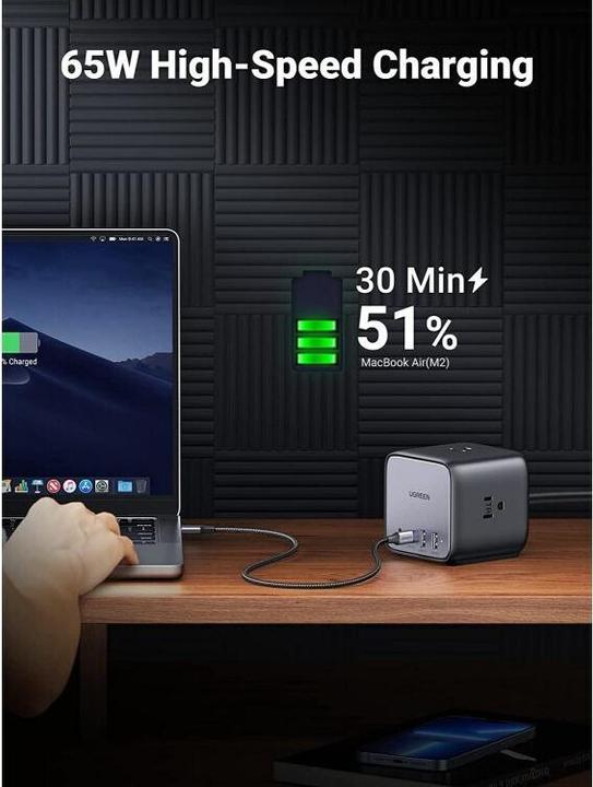 Actual product image Ugreen Cube CD268 (3 x, USB-A, USB-C, CEE 7/4, 1.80 m)