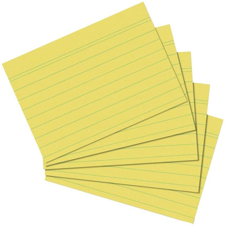 Produktbild Herlitz Karteikarten, DIN A5, liniert, gelb aus Papier, 170 g-qm, holzfrei, Linienfarbe: blau, doppelte (A5, 170 g/m², 100 x)