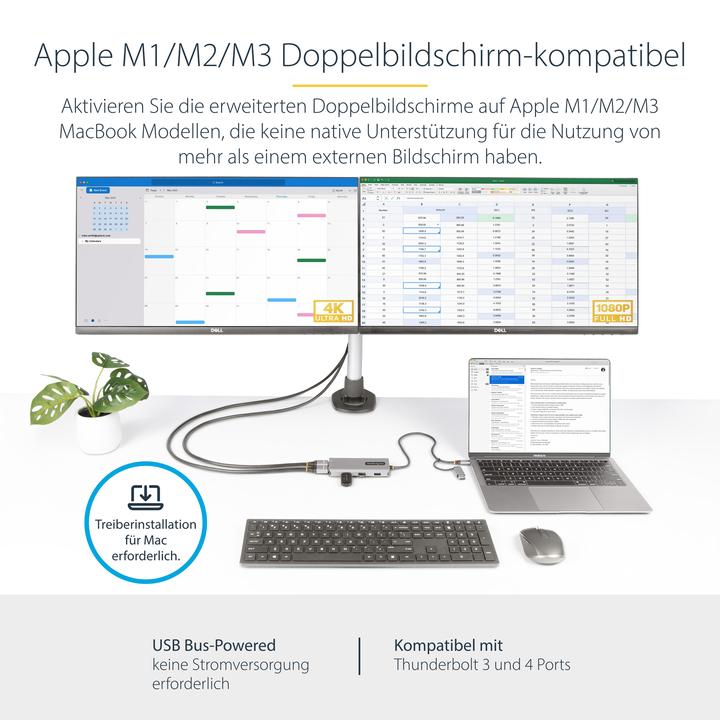 Produktbild StarTech COM USB-C & USB-A Multiport Adapter Dual HDMI 4K/1080p 3-Port USB Hub USB-C to A Dongle Min (USB-C, 3 Ports)