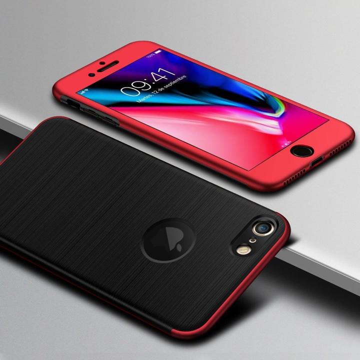 Produktbild König Design Handyhülle Apple iPhone 6 / 6s Full Cover Carbon Case Schutz Bumper Rahmen Rot (Apple iPhone 6)