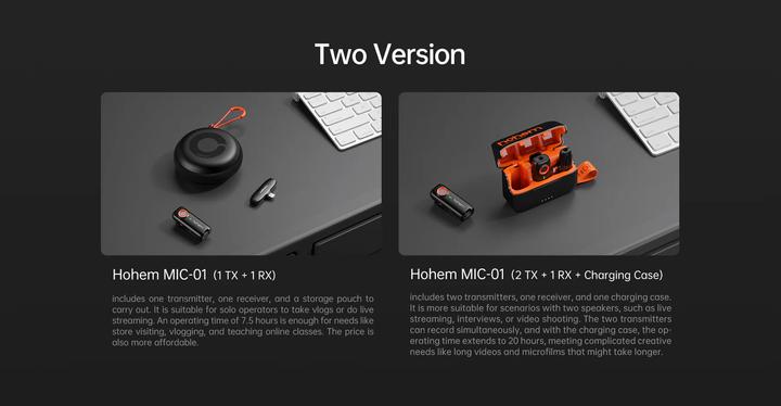 Image du produit Hohem MIC 01 Microphone Lavalier sans fil, TYPE C (2TX+1RX) Noir (Smartphone)