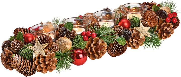Actual product image G. Wurm Advent flower arrangement, tea light holder Christmas motif made of wood, glass green/brown/red