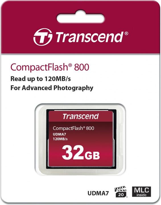 Image du produit Transcend Carte CompactFlash 32 Go Premium R120MB/s VGP 20 MLC (32 Go, CF)