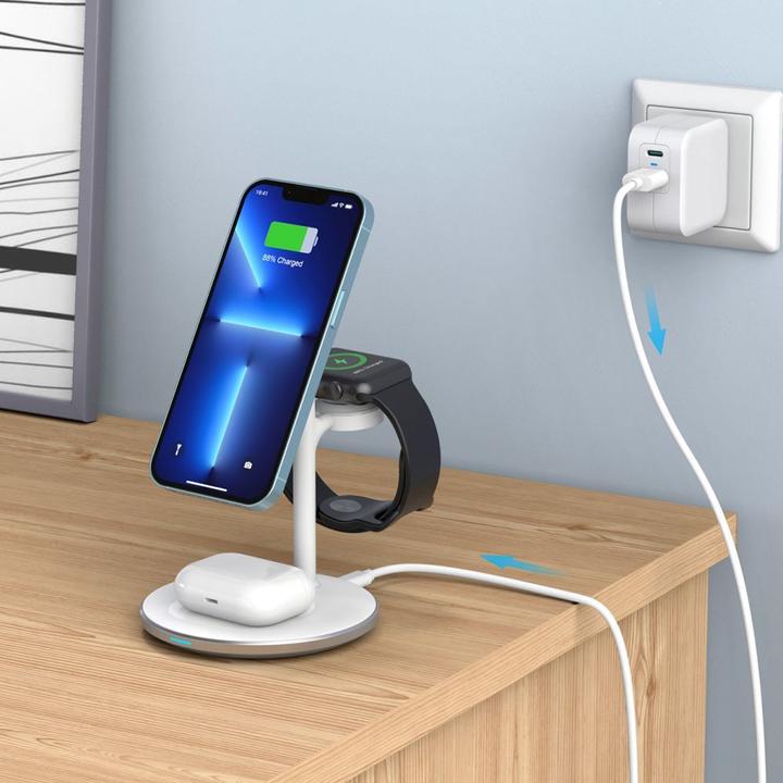 Immagine prodotto Choetech Caricabatterie wireless con supporto 3in1 (nero) (15 W)