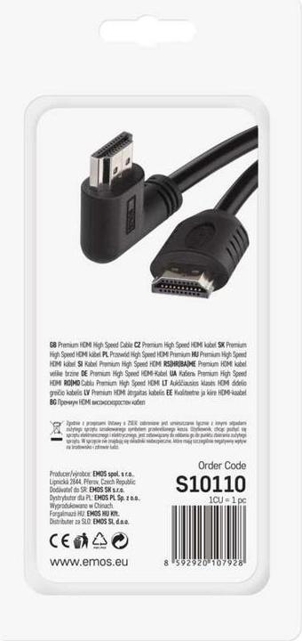 Actual product image Emos High Speed HDMI cable 2.0 A male - A male 90° 1.5m (1.50 m, HDMI)