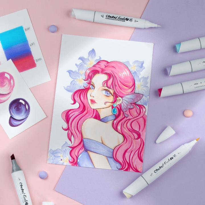 Actual product image Ohuhu Kaala art marker illustration colours (Multicoloured, 1 mm, 60 x)