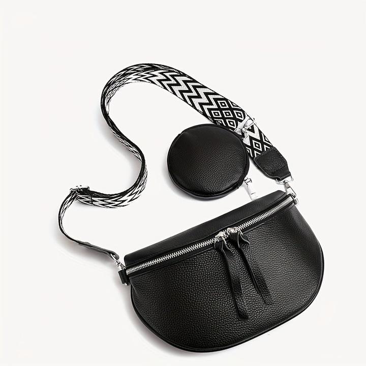 Produktbild Only-Bags.Store PU Leder Crossbody Fanny Pack, Retro-Stil Brust Umhängetasche mit verstellbarem Zickzack-Riemen