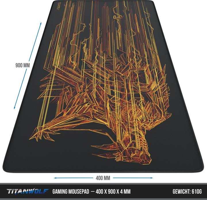 Produktbild Titanwolf Gaming Mauspad XXL, glatter Stoff, Speed Mauspad 900 x 400mm große Oberfläche, Wolfsmotiv orange (Wide)