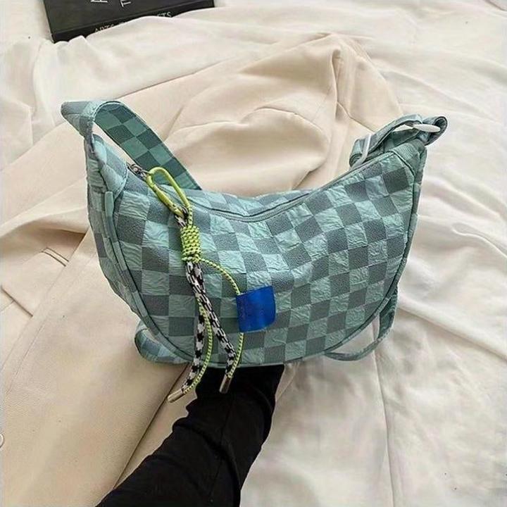 Produktbild Only-Bags.Store Chic Plaid Canvas Crossbody Bag - grosse Kapazität Knödel Stil mit Nylon-Futter & Zip-Verschluss