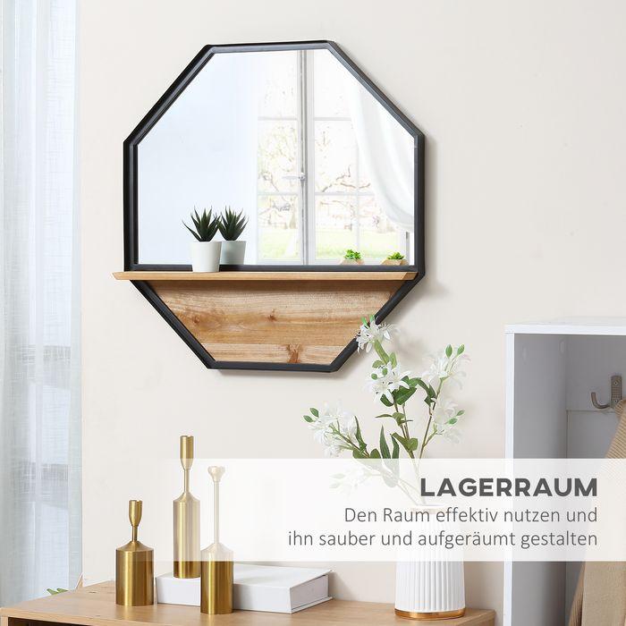 Image du produit Swisshandel24 61 x 61cm miroir mural octogonal miroir suspendu miroir de salon avec étagère design industriel (61 x 61 cm)