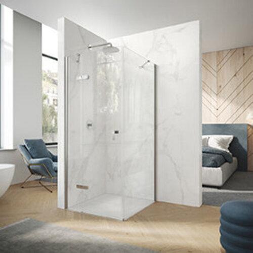 Produktbild Hüppe Design pure 4-Eck Schwingtür festes Segment und Beschlag, Linksbefestigung, Montage auf Flie (211 cm, 98 cm, 11 cm)