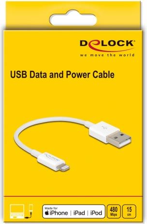 Actual product image Delock USB Charging Cable for iPhone 15 cm White (0.15 m, USB 2.0)