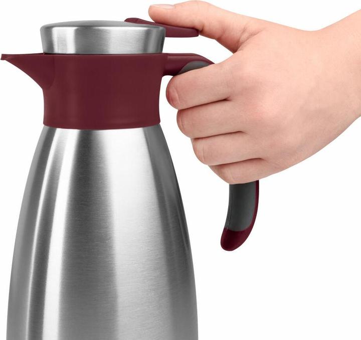 Actual product image Emsa Vacuum jug SOFT GRIP, 1.5 litre, stainless steel / wine red One-handed operation with quick-tip (1.50 l)