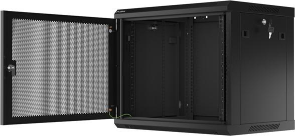 Produktbild Lanberg Nástěnná jednodílná skříň 19", 9U/600x450, (v rozloženém stavu), perforované dveře, černá ( (9 HE, 19 Zoll Rack)