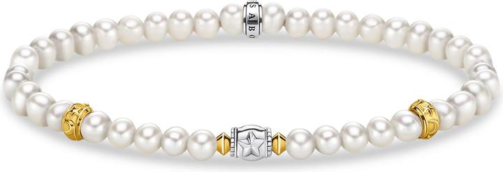 Thomas Sabo Armband beige Perlen mit Halbmond silber (15.50 cm, 750 Gelbgold Vergoldung, Geschwärzt, 925 Sterlingsilber)