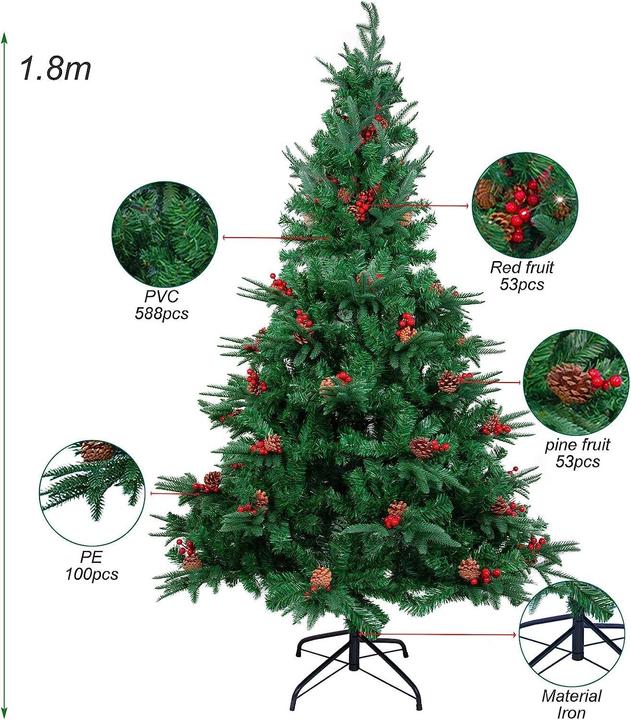 Immagine prodotto Himaly Künstlicher Weihnachtsbaum mit Tannenzapfen und Früchten (180 cm)