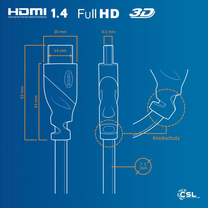 Produktbild CSL HDMI Kabel 2.0b - 4k Ultra HD 2160p - High Speed - 3D Ready - 3 fach geschirmt - HDMI 2.0b 2.0a 2.0 (15 m, HDMI)