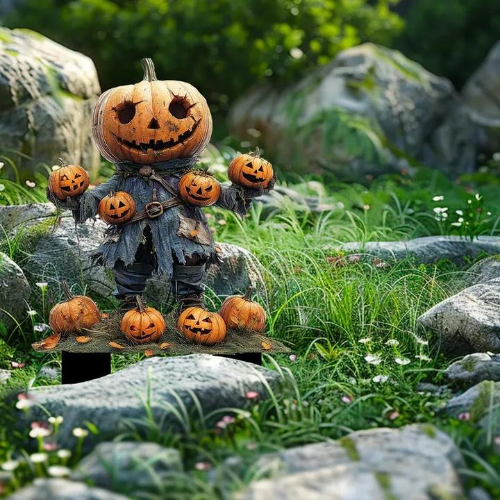 Actual product image Cbx Enchanting pumpkin head scarecrow 2D garden plug, Halloween decoration, autumn decoration