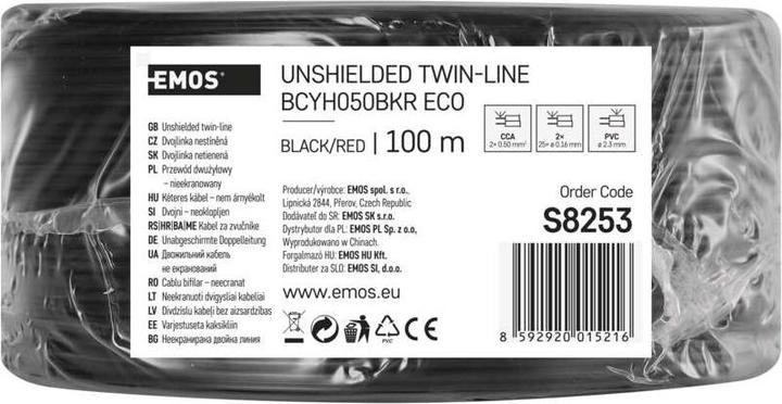 Produktbild Emos Twisted-Pair-Kabel ECO 2x0,5mm, schwarz-rot, 100m (100 m, 0.50 mm²)
