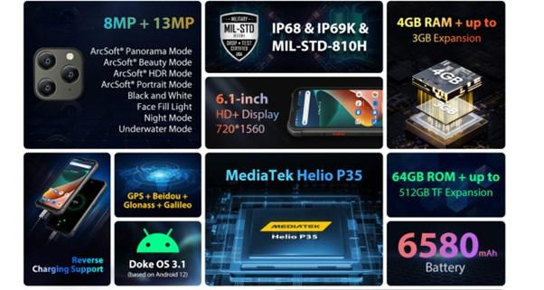Image du produit Blackview BV5300 Pro (64 Go, Vert, Noir, 6.10", Double SIM, 13 Mpx, 4G)