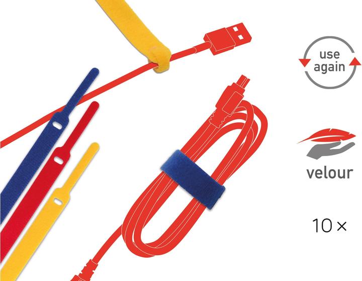 Immagine prodotto Label-the-cable LTC BASIC 10 Raccoglitore con gancio e anello di alimentazione rt, gb, bl (Fascette in velcro, 170 mm, 10 pz.)