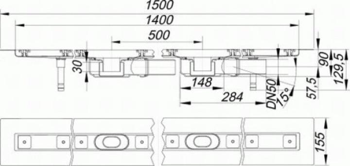 Produktbild Dallmer Duschrinne CeraLine PLAN F 1400mm, 524515, DN 50 Bauhöhe 90mm (1645 mm)
