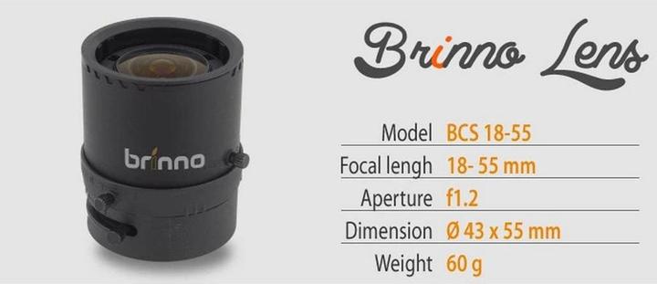 Immagine prodotto Brinno Obiettivo BCS 18-55 Obiettivo per TLC200 Pro Lunghezza focale 18-55 Apertura f1.2 (C-mount)