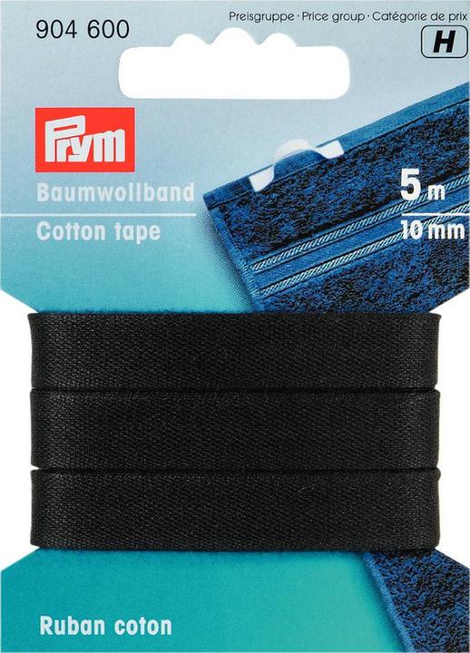Image du produit Prym Ruban en coton, noir 10 mm, carte 5 m